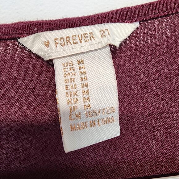Forever 21 Romper Size M Burgundy Lace Trim V-neck Long Sleeve Crepe Rayon Y2K - Picture 12 of 12